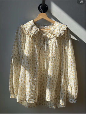 MNG Mango Cottagecore Floral Prairie Blouse Peter Pan Collar Boho Farmhouse Top